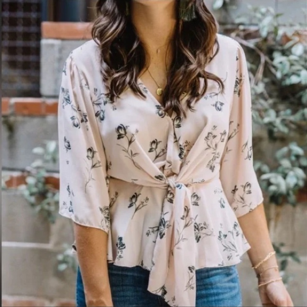 Nordstrom WAYF Tie-Front Floral Blouse